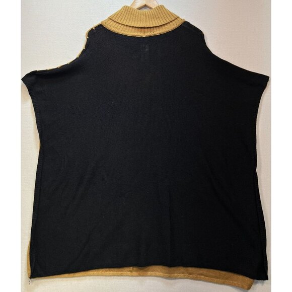 Chico's Women's Turtleneck Poncho Sweater Knit Stretch Size S/M Camel Black - Picture 2 of 11